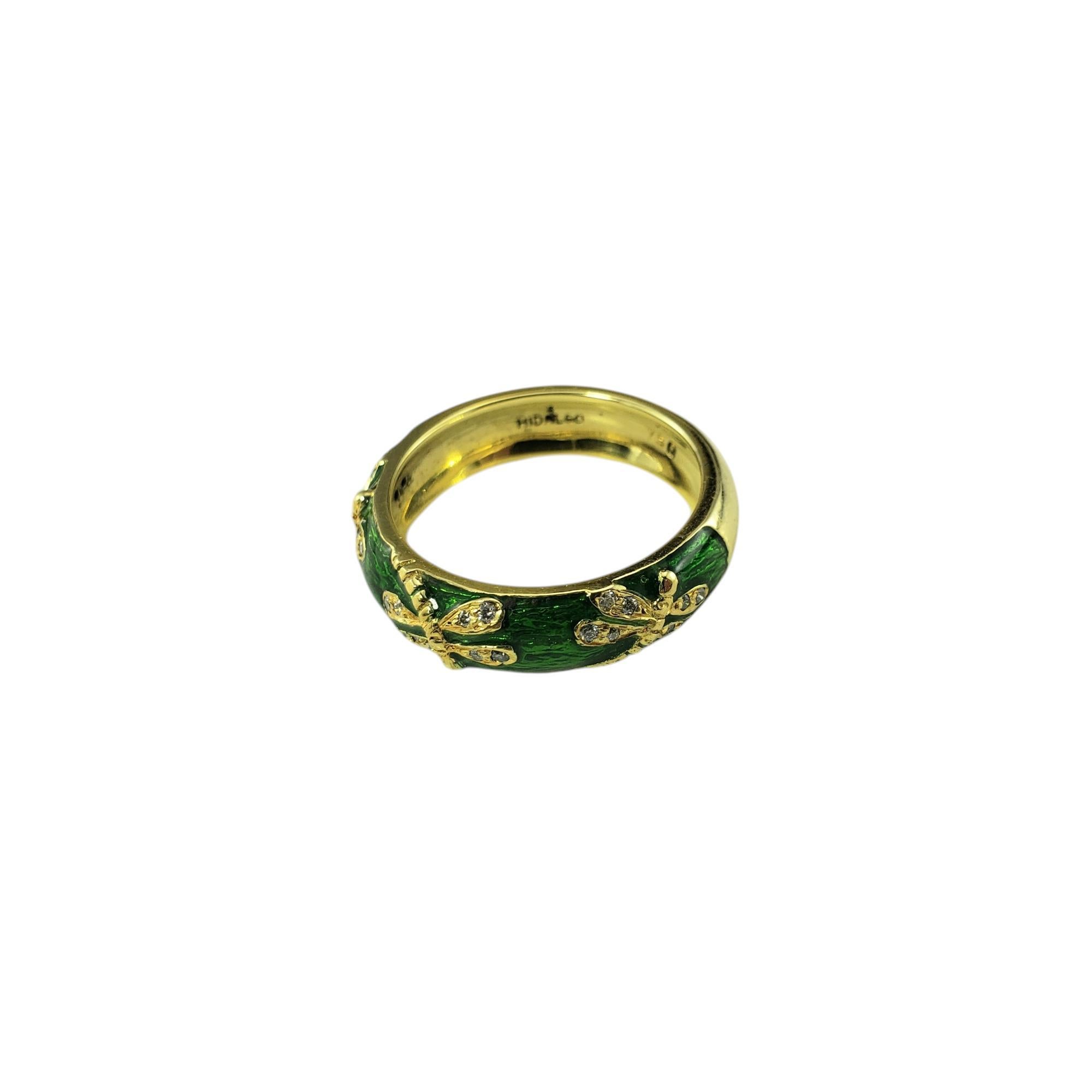 Contemporary Hidalgo 18K Yellow Gold Diamond Dragonfly Green Enamel Ring Size 6.5 #19572