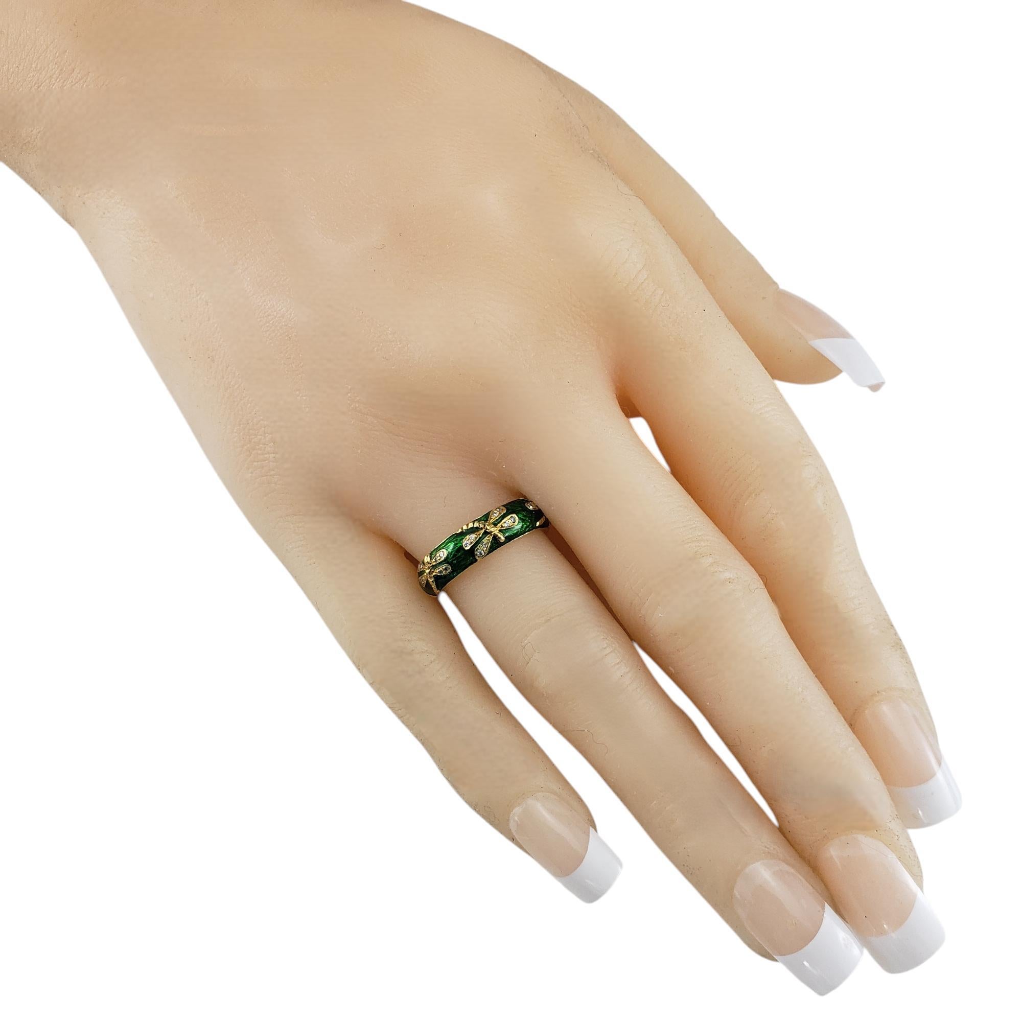 Hidalgo 18K Yellow Gold Diamond Dragonfly Green Enamel Ring Size 6.5 #19572 1