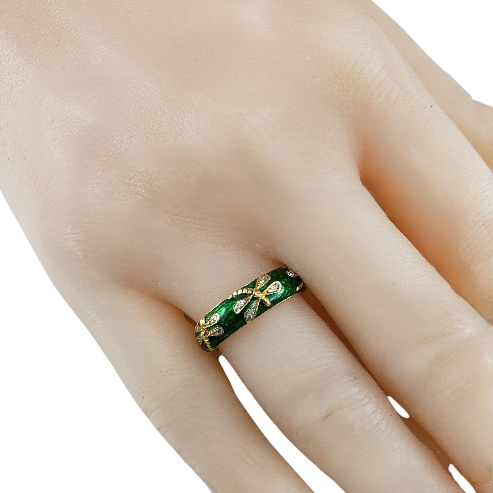 Hidalgo 18K Yellow Gold Diamond Dragonfly Green Enamel Ring Size 6.5 #19572 2