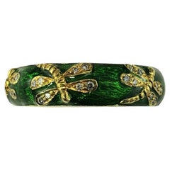 Hidalgo 18K Yellow Gold Diamond Dragonfly Green Enamel Ring Size 6.5 #19572