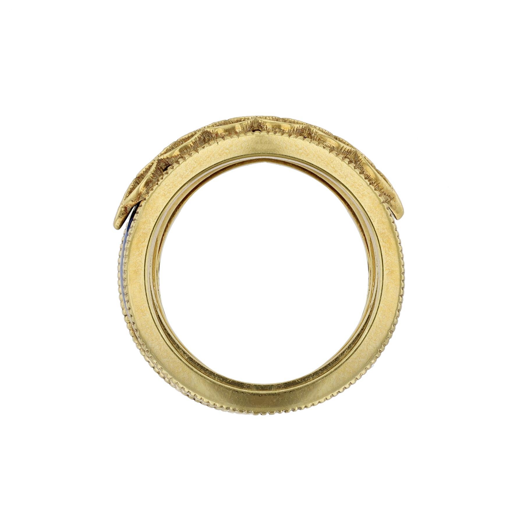 Hidalgo 18K Yellow Gold Diamond Jacket with Blue Enamel Insert Ring Set