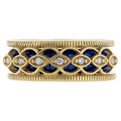 Hidalgo 18K Yellow Gold Diamond Jacket with Blue Enamel Insert Ring Set