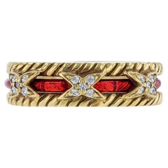 Hidalgo 18K Yellow Gold Diamond Jacket with Red Enamel Insert Ring Set
