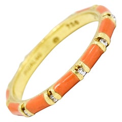 Hidalgo 18 Karat Yellow Gold Diamond Pink Enamel Band