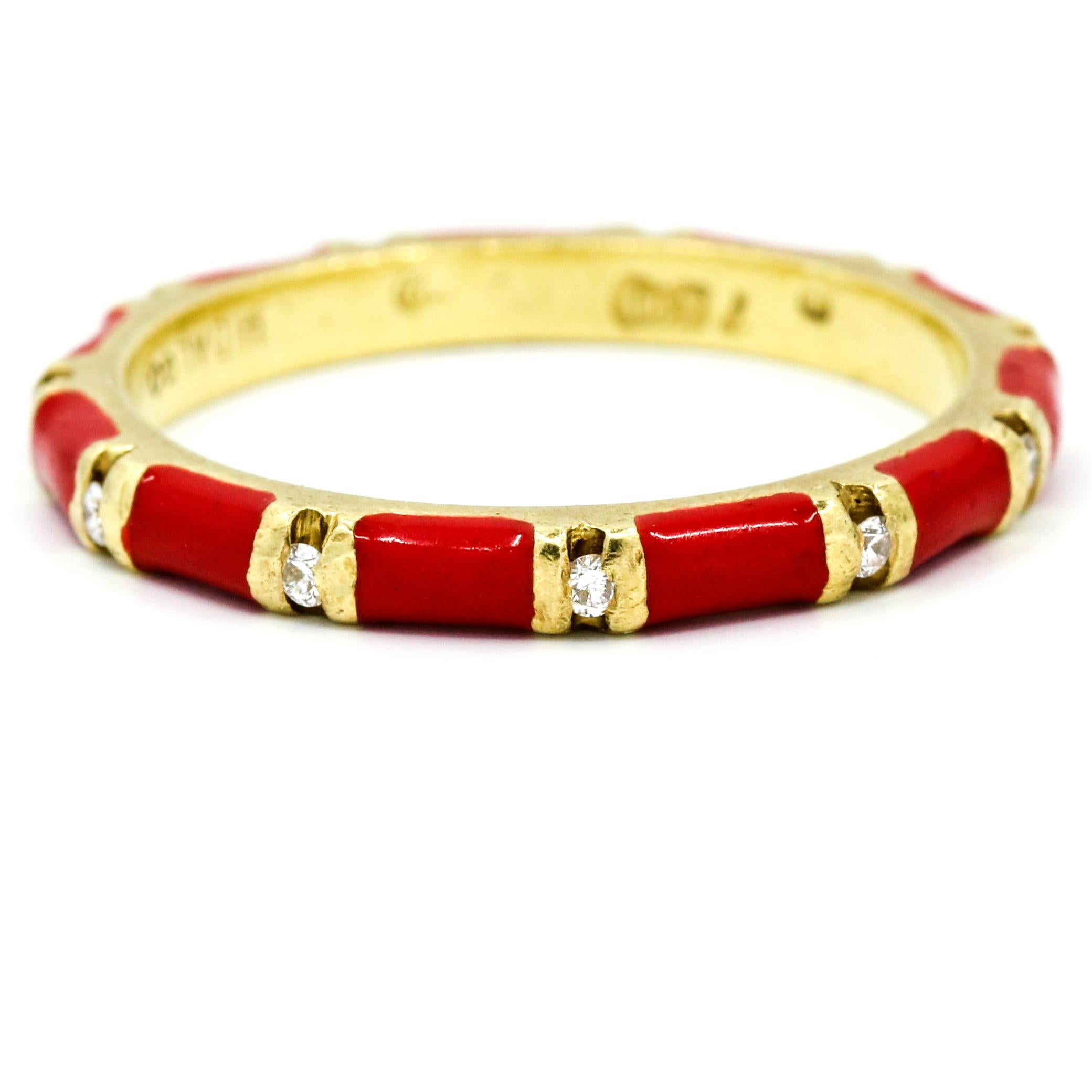 Contemporary Hidalgo 18 Karat Yellow Gold Diamond Red Enamel Band Ring For Sale