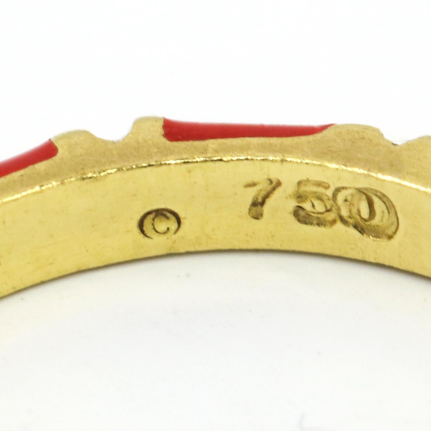 Hidalgo 18 Karat Yellow Gold Diamond Red Enamel Band Ring In Good Condition For Sale In Fort Lauderdale, FL