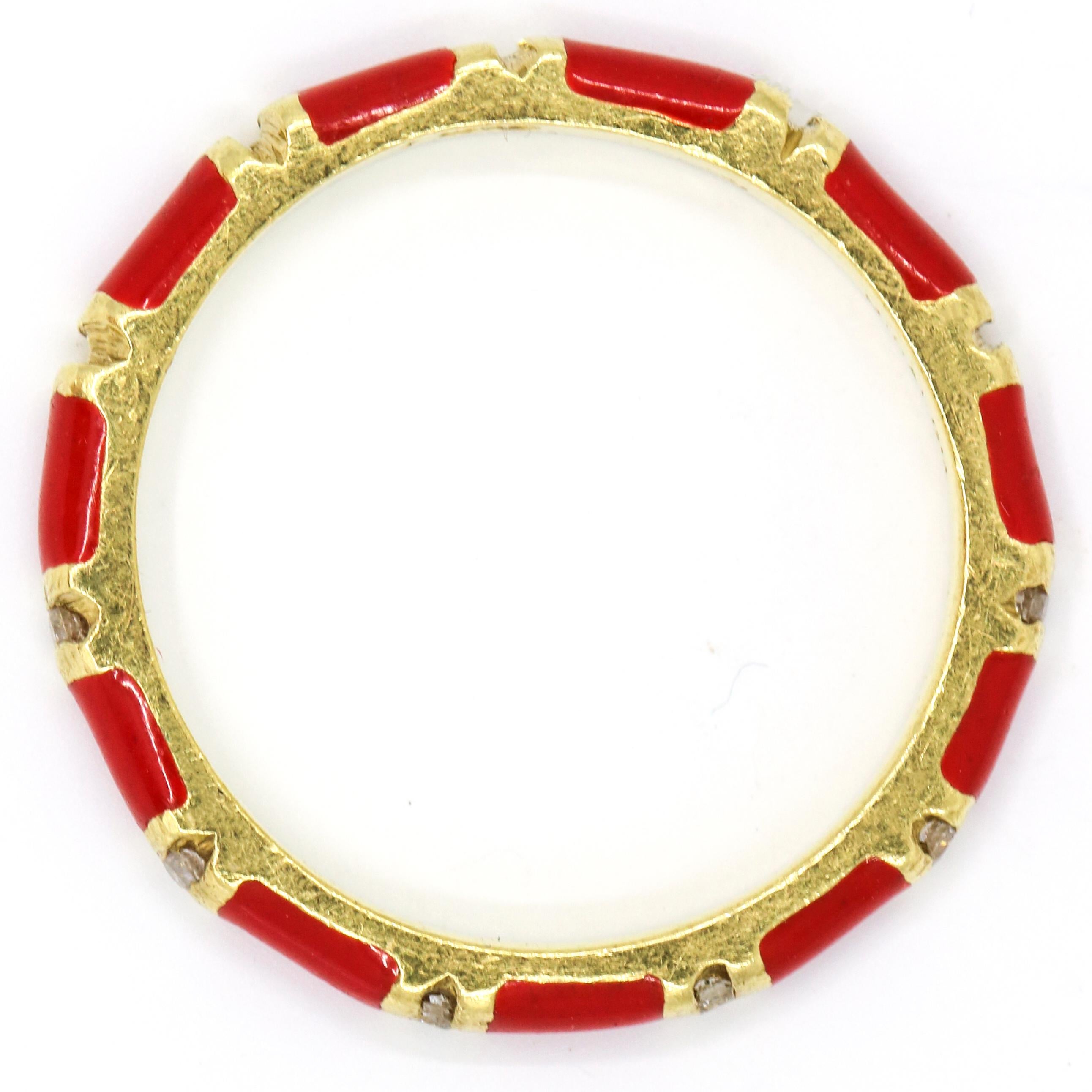 Hidalgo 18 Karat Yellow Gold Diamond Red Enamel Band Ring For Sale 1