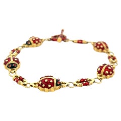 Hidalgo 18K Yellow Gold Ladybug Enamel Link Bracelet – 22.08 Grams