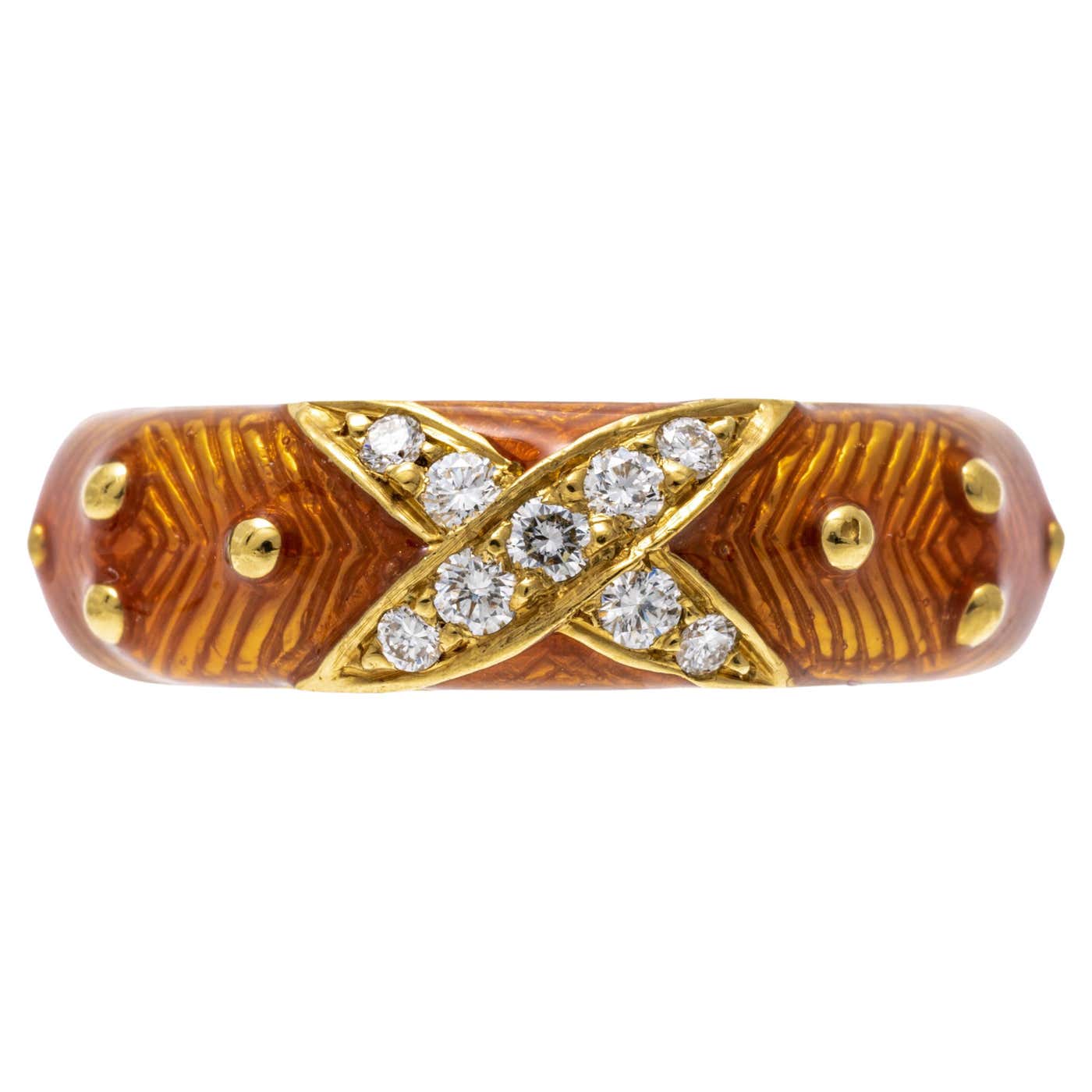 Hidalgo 18k Yellow Gold Peach Enamel and Diamond