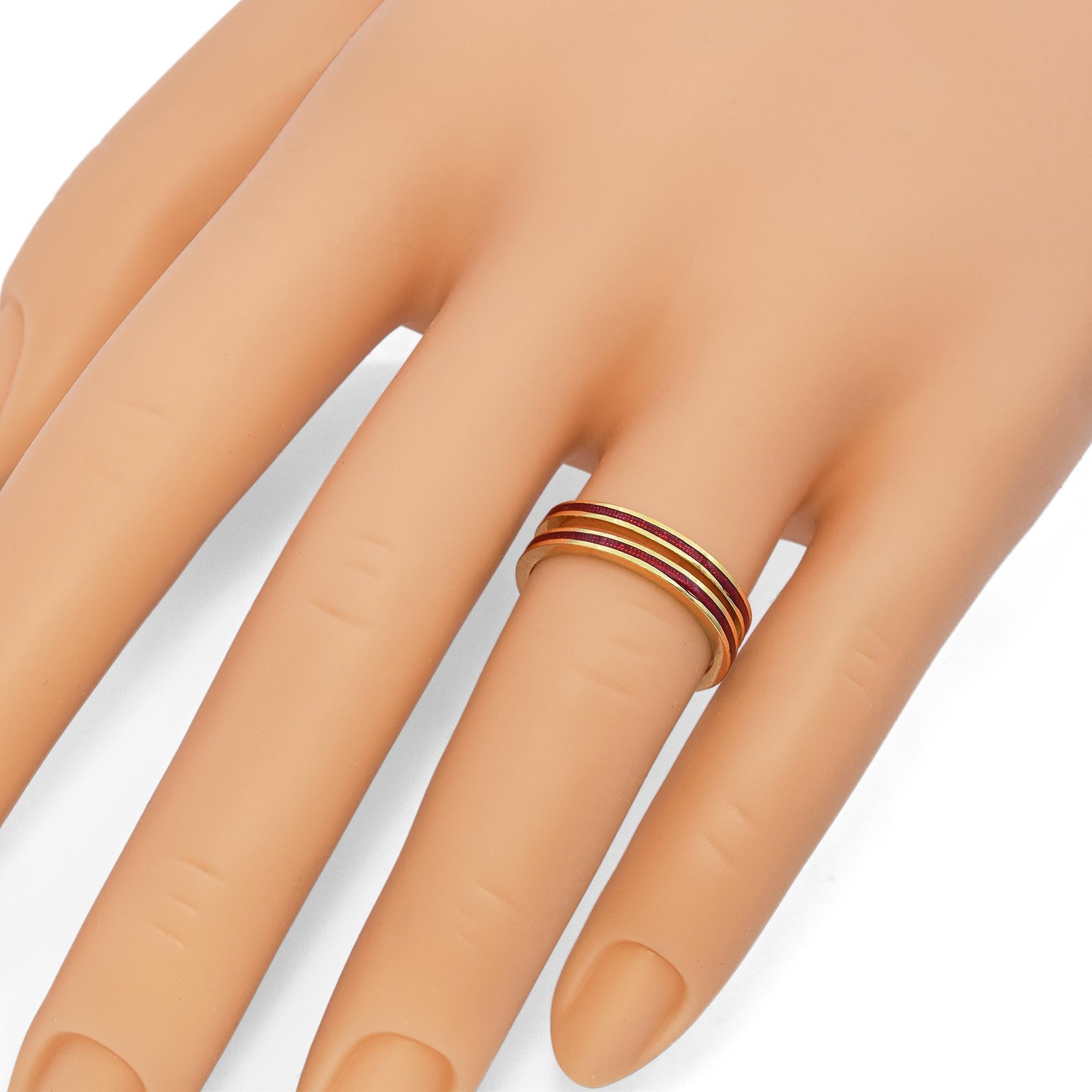 Hidalgo 18K Yellow Gold Red Enamel Stackable Band Rings - Lot of 2 2