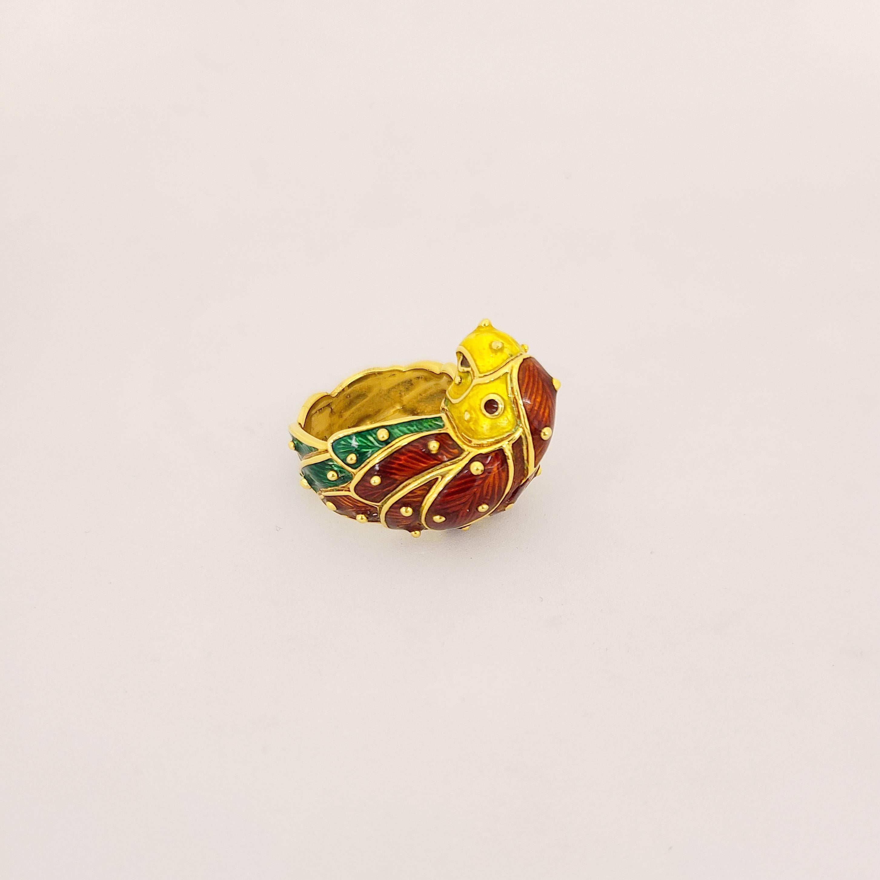 Papageienring aus 18 Karat Gelbgold und Emaille von Hidalgo (Zeitgenössisch)