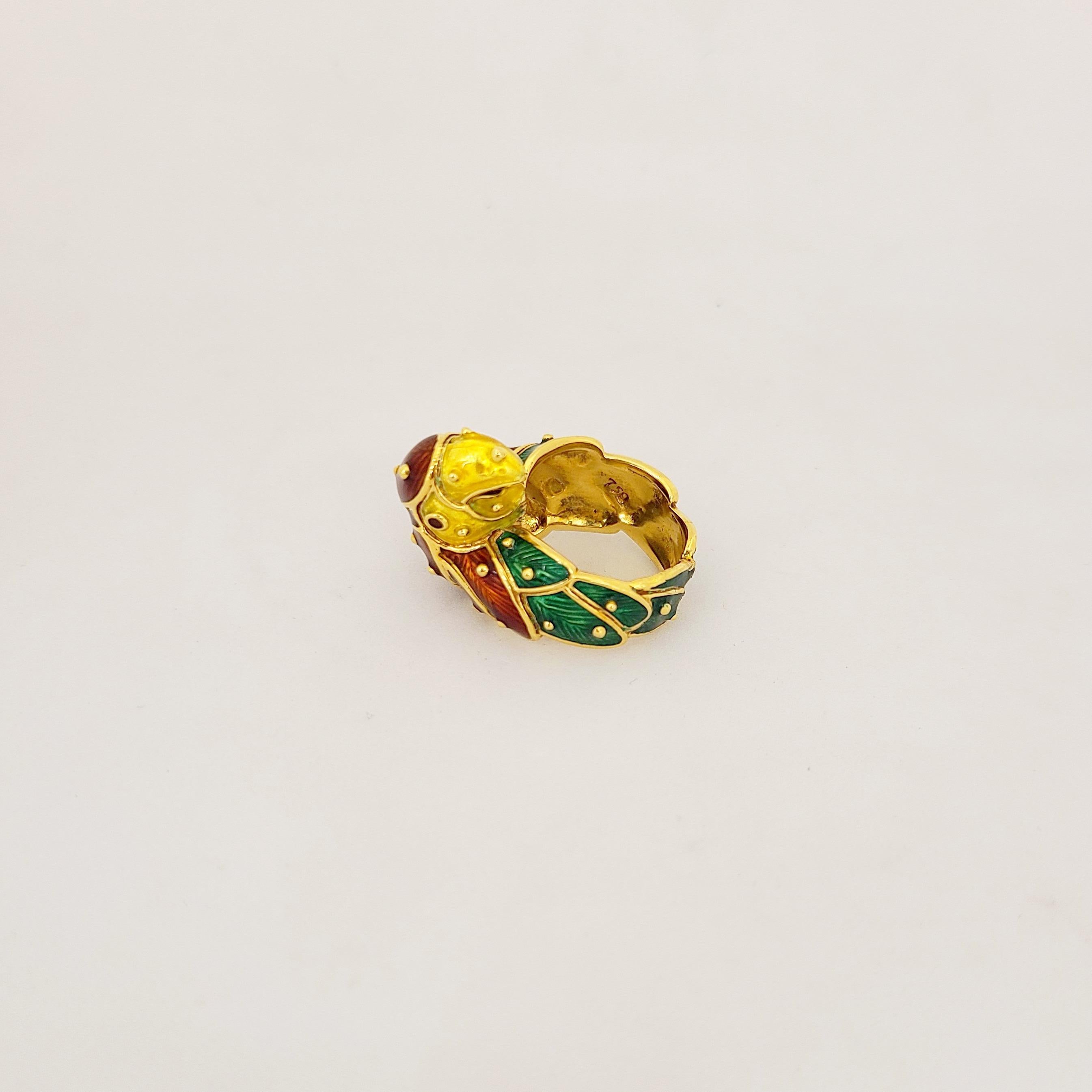 Contemporary Hidalgo 18 Karat Yellow Gold and Enamel Parrot Ring For Sale