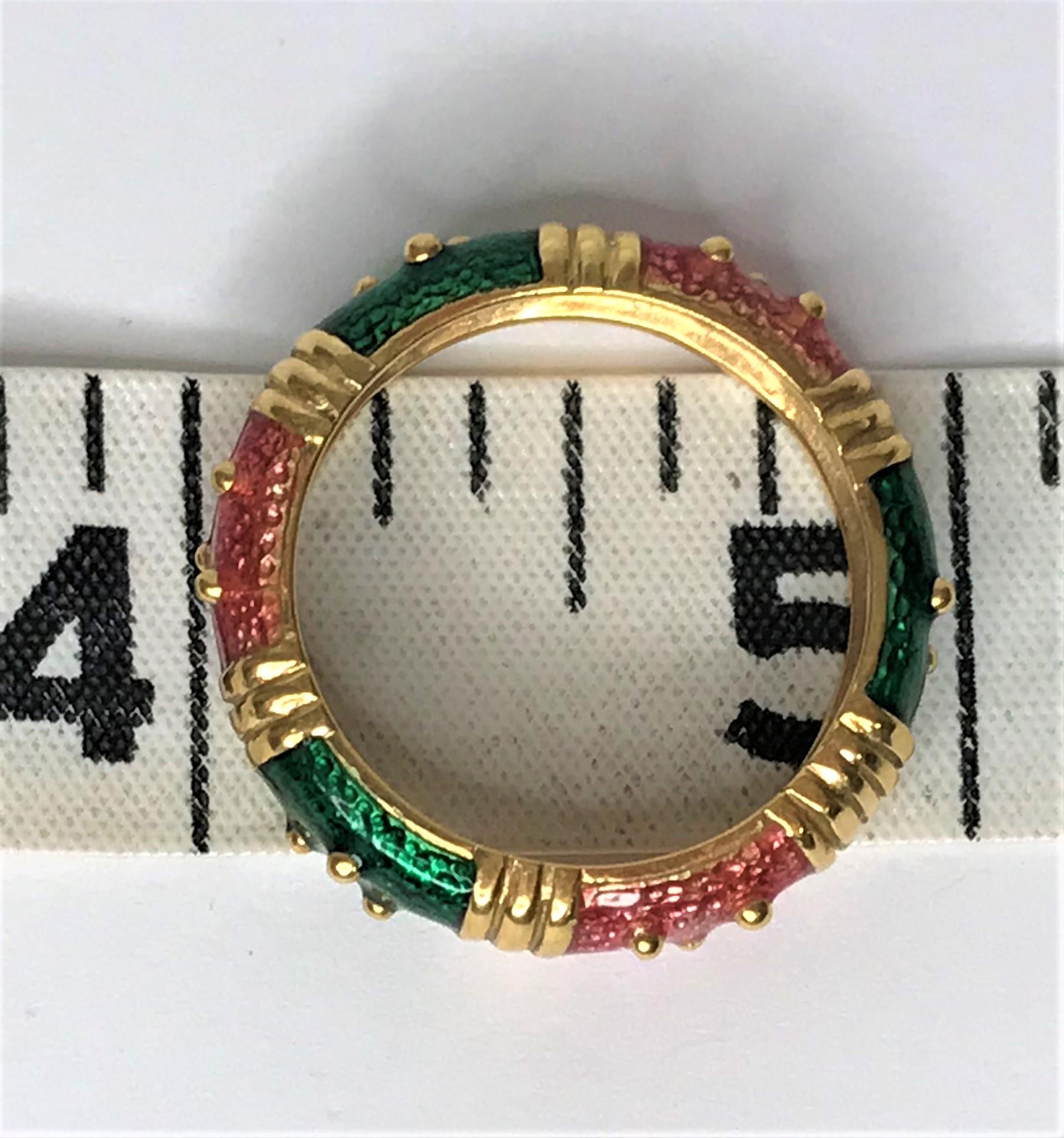 Hidalgo 18KY Pink Green Enamel Ring In New Condition In Cincinnati, OH