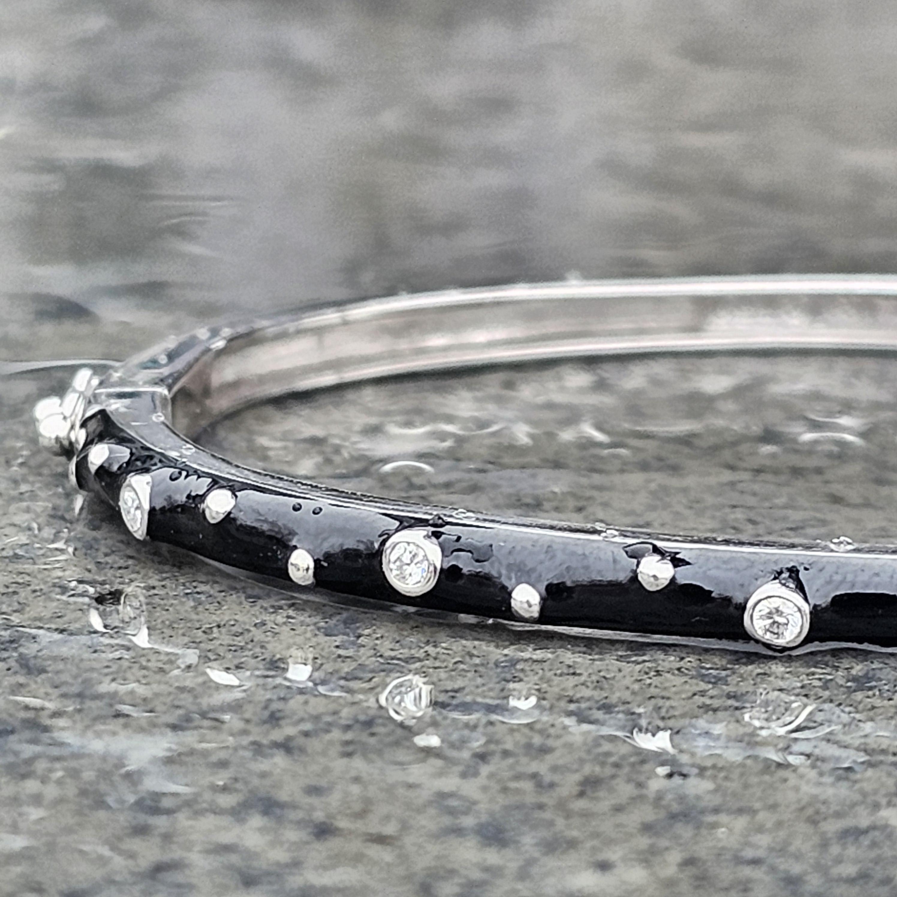 Bracelet Hidalgo en or blanc 18k émail noir serti de diamants 6 3/8