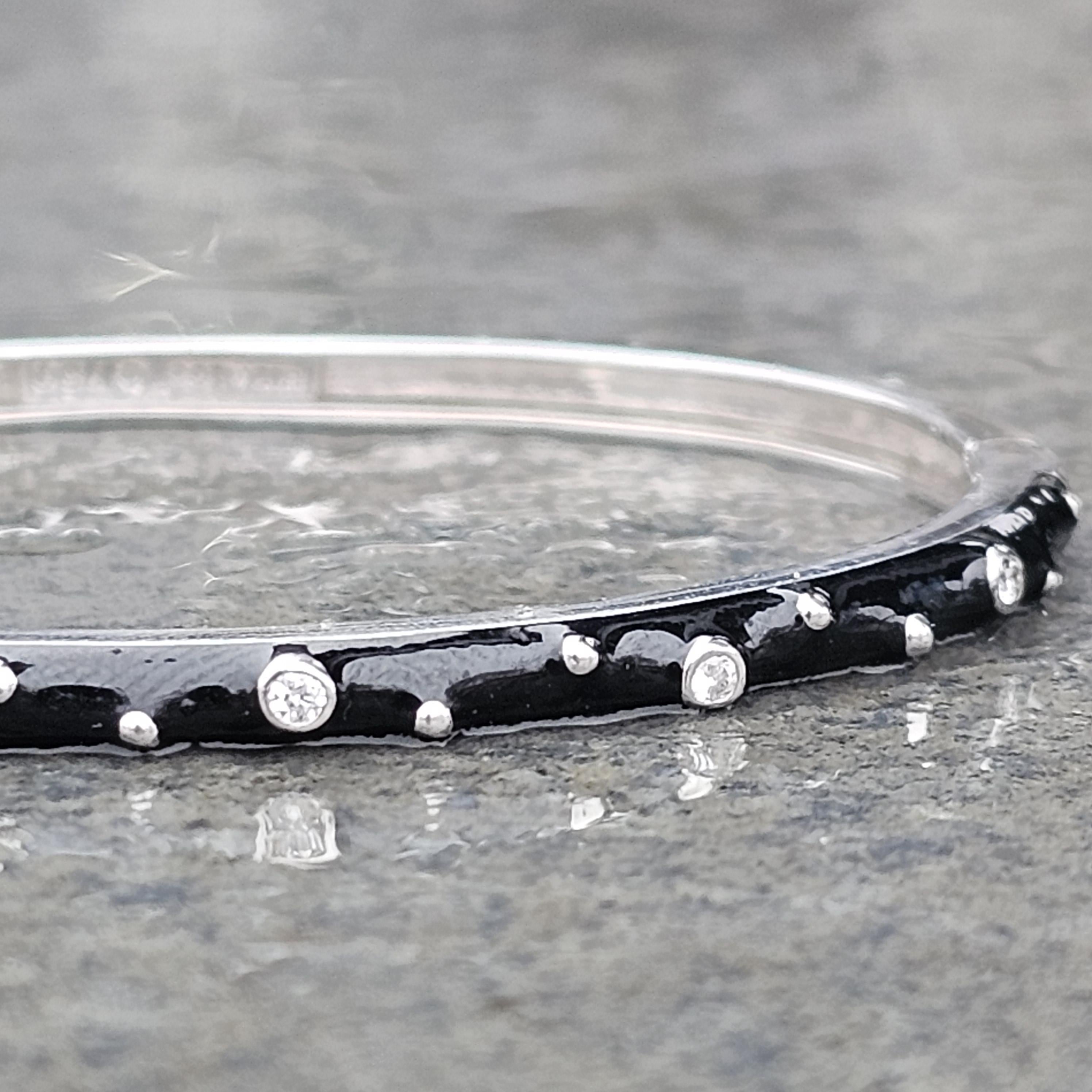 Bracelet Hidalgo en or blanc 18k émail noir serti de diamants 6 3/8