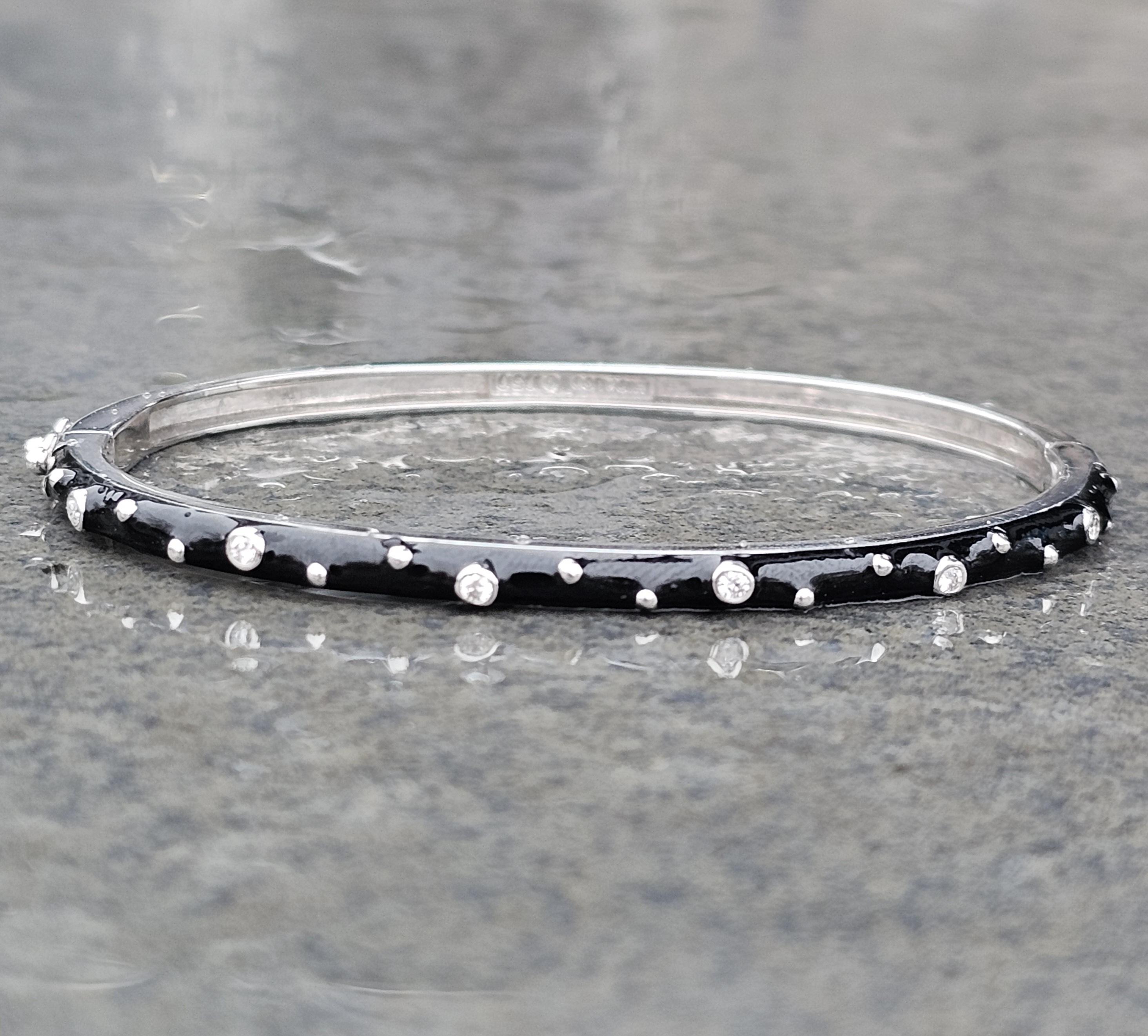 Bracelet Hidalgo en or blanc 18k émail noir serti de diamants 6 3/8