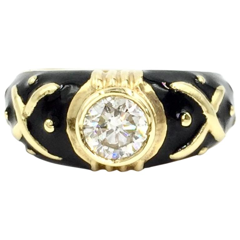 Hidalgo Black Enamel and 0.72 Carat Diamond Ring For Sale