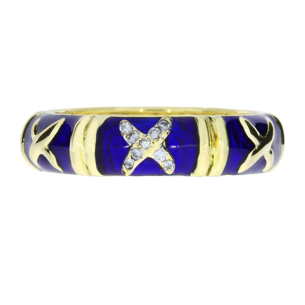 Round Cut Hidalgo Blue X Enamel & Diamond 18K Ring