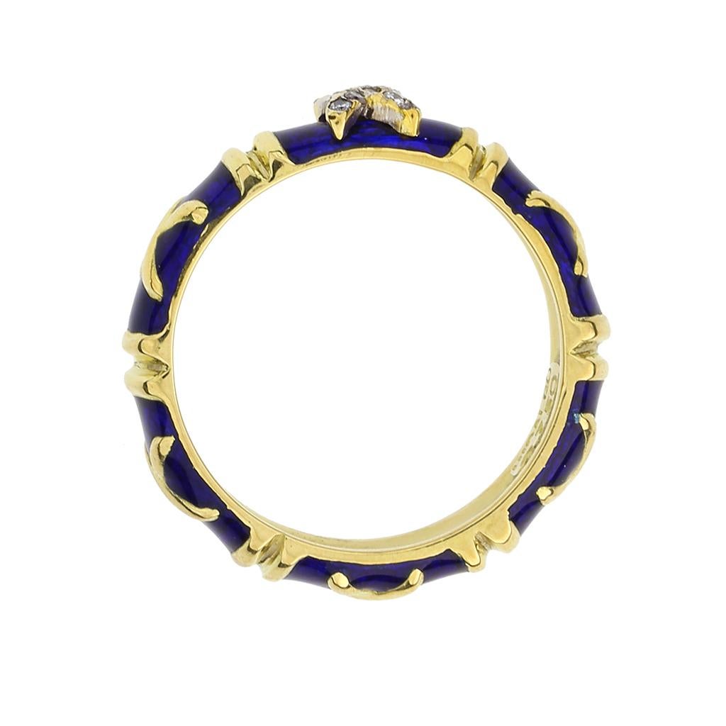 Hidalgo Blue X Enamel & Diamond 18K Ring In Excellent Condition In Fuquay Varina, NC