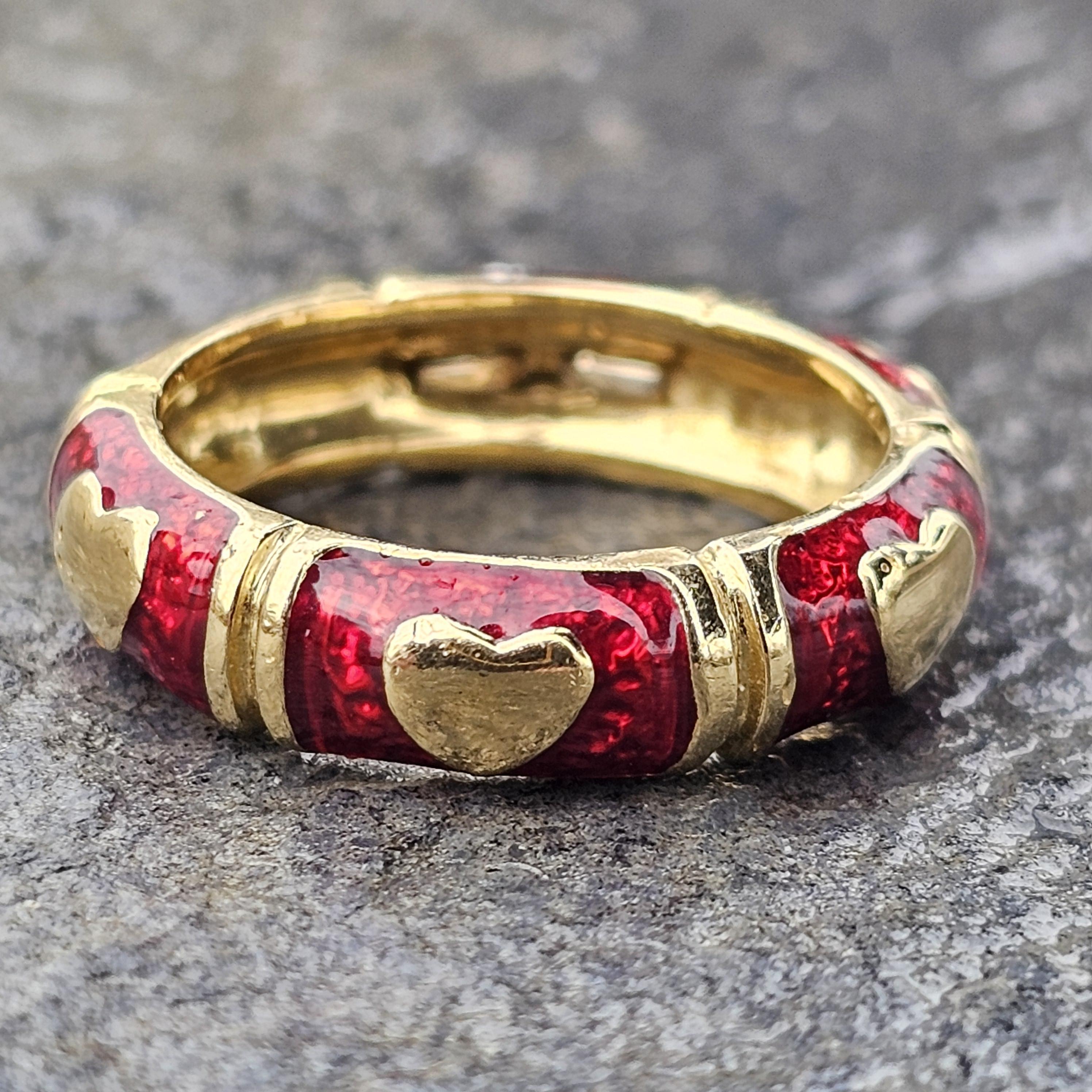 Hidalgo Diamante Cuore Eternità Anello Smalto Rosso 18k Giallo Bianco 6.7g sz 7 in vendita 1