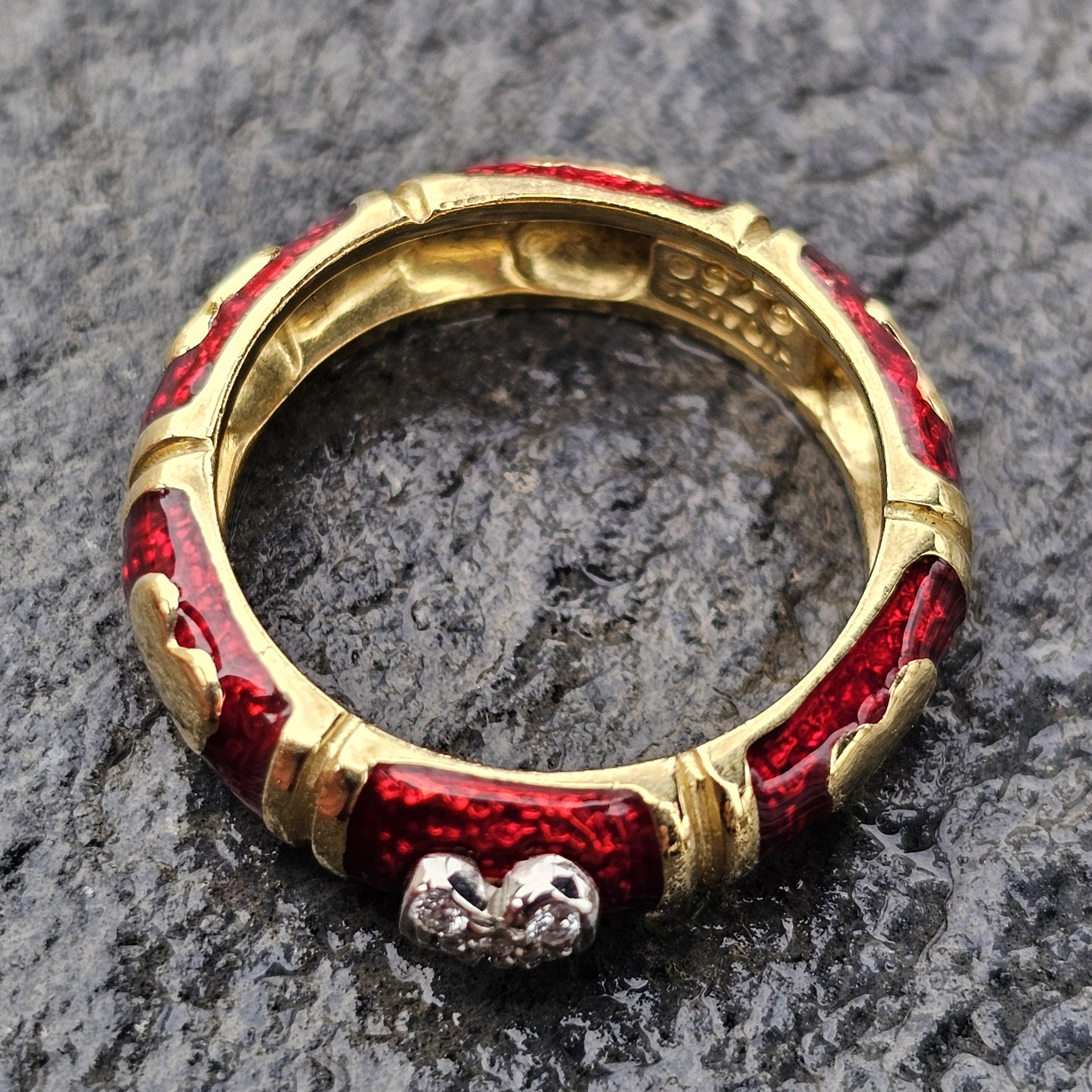 Hidalgo Diamante Cuore Eternità Anello Smalto Rosso 18k Giallo Bianco 6.7g sz 7 in vendita 3