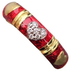 Hidalgo Diamond Heart Eternity Band Ring Red Enamel 18k Yellow White 6.7g sz 7