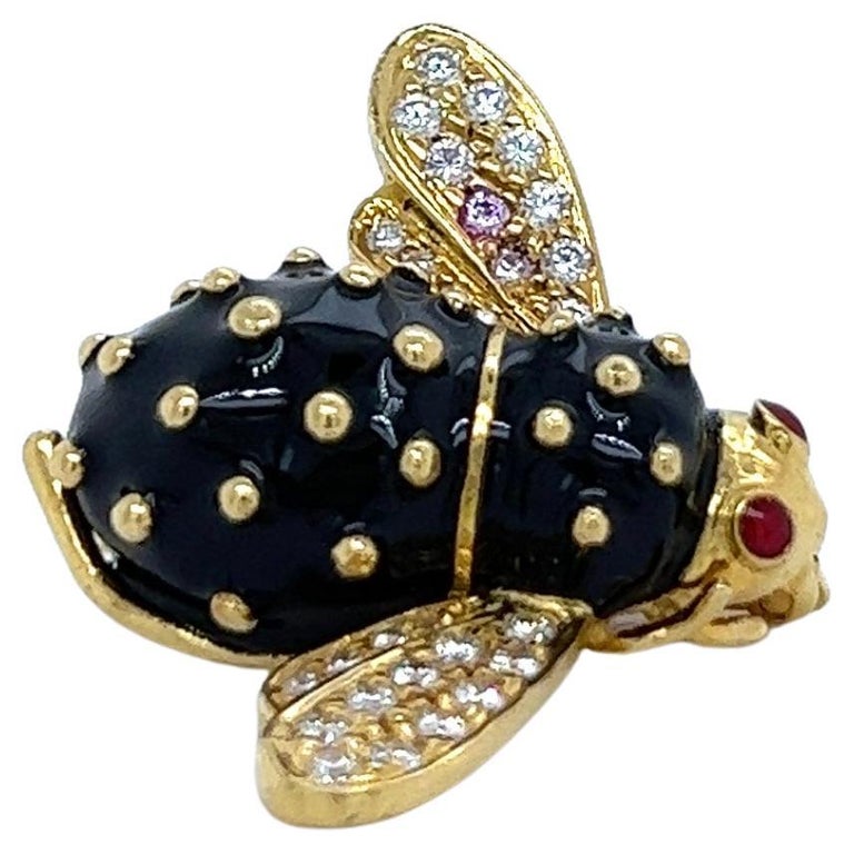 Hidalgo Enamel and Diamond Bee Pin For Sale at 1stDibs