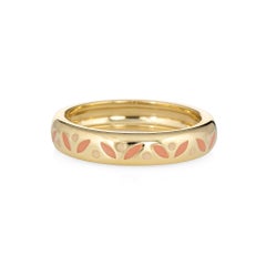 Hidalgo Enamel Band Pink Creme Pattern 18 Karat Yellow Gold Estate Jewelry