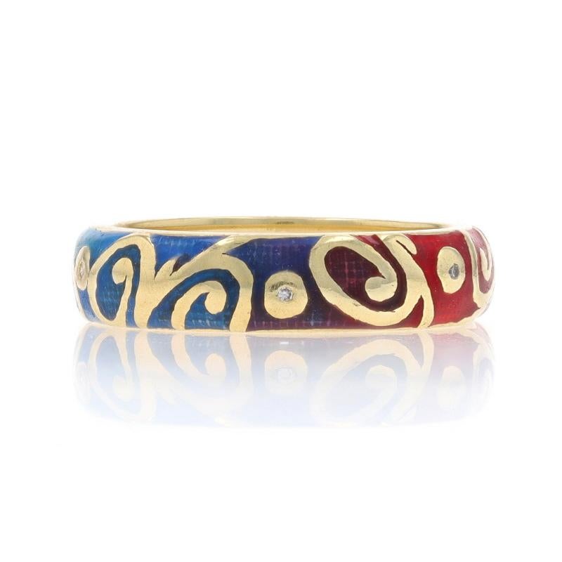 Taglio rotondo Hidalgo Enamel & Diamond Band Yellow Gold 18k Eternity Swirl Ring Sz 6 3/4 in vendita