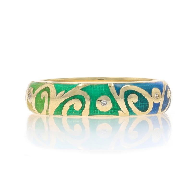Donna Hidalgo Enamel & Diamond Band Yellow Gold 18k Eternity Swirl Ring Sz 6 3/4 in vendita