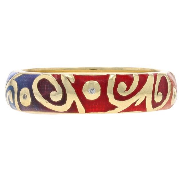 Hidalgo Enamel & Diamond Band Yellow Gold 18k Eternity Swirl Ring Sz 6 3/4 in vendita