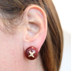 HIDALGO Enameled Round Bombe Clips Earrings In 18Kt Gold With Diamonds