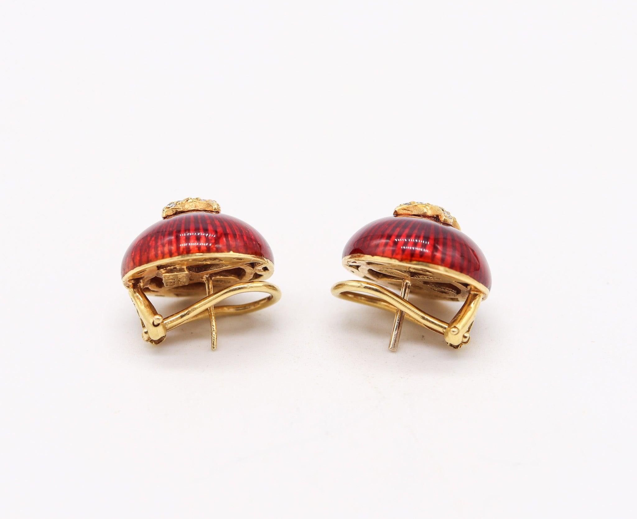 Taglio brillante Hidalgo - Orecchini a lobo tondi smaltati in oro 18Kt e diamanti in vendita