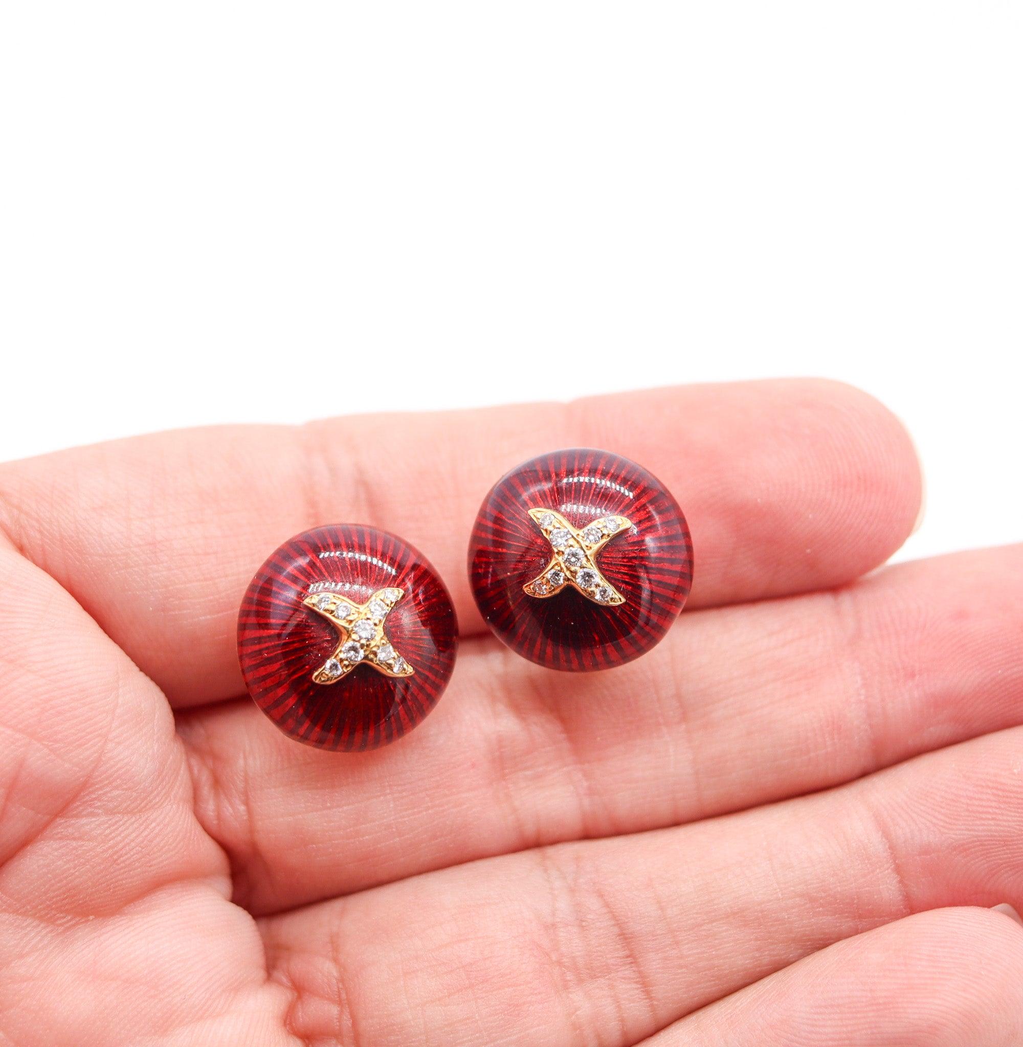 Donna Hidalgo - Orecchini a lobo tondi smaltati in oro 18Kt e diamanti in vendita