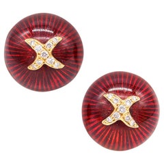 Hidalgo - Orecchini a lobo tondi smaltati in oro 18Kt e diamanti