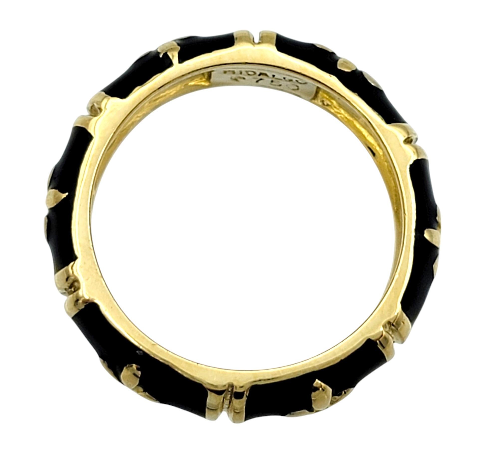 Hidalgo Fleur-de-lis Black Enamel Stackable Band Ring in 18 Karat Yellow Gold In Good Condition In Scottsdale, AZ