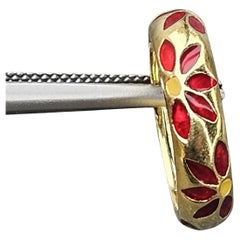 Hidalgo Flower Floral Ring Band Red Yellow Enamel 18k Yellow Gold 4.5g sz 3.75