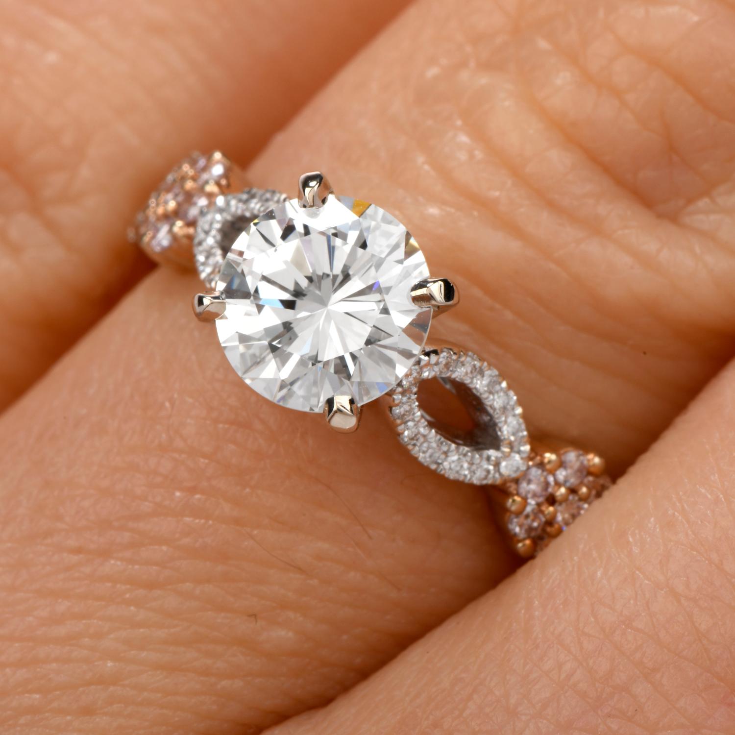 Artisan Hidalgo GIA 1.20 Carat White and Pink Diamond 18 Karat Gold Engagement Ring