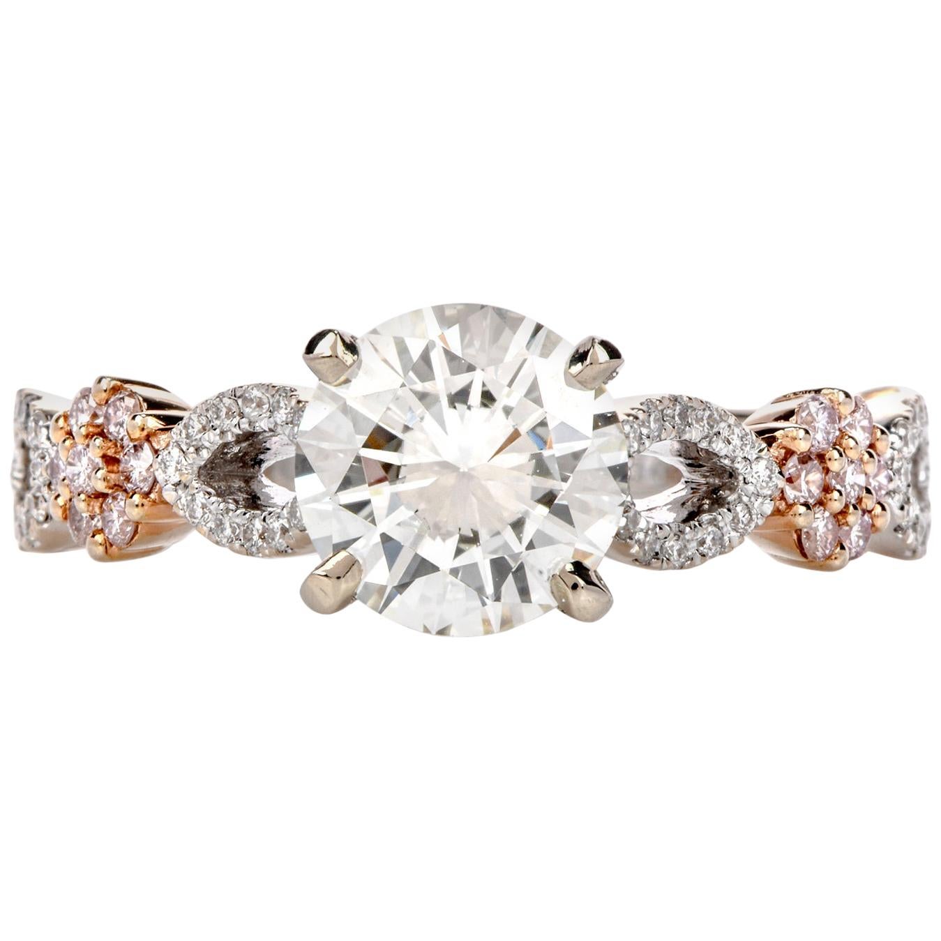 Hidalgo GIA 1.20 Carat White and Pink Diamond 18 Karat Gold Engagement Ring