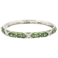 Hidalgo Green Enamel and Diamond 18 Karat Bangle Bracelet