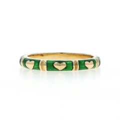 Hidalgo Heart Eternity Band - Yellow Gold 18k Love Green Enamel SZ 6 1/2 Ring