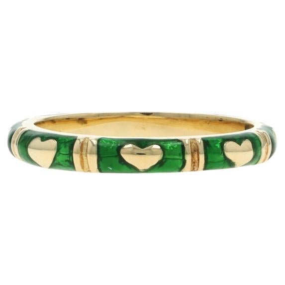 Hidalgo Heart Eternity Band - Yellow Gold 18k Love Green Enamel SZ 6 1/2 Ring For Sale