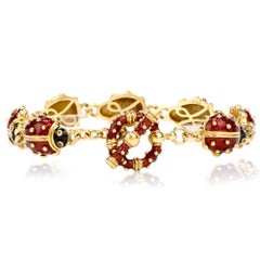 Hidalgo Bracelet à maillons Ladybug en or 18 carats émaillé rouge