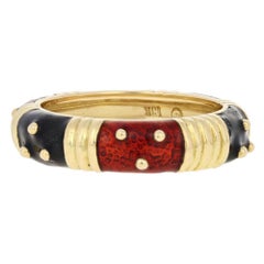 Hidalgo Gemusterter Stapelring:: 18 Karat Gold Rot und Schwarz Emaille Band