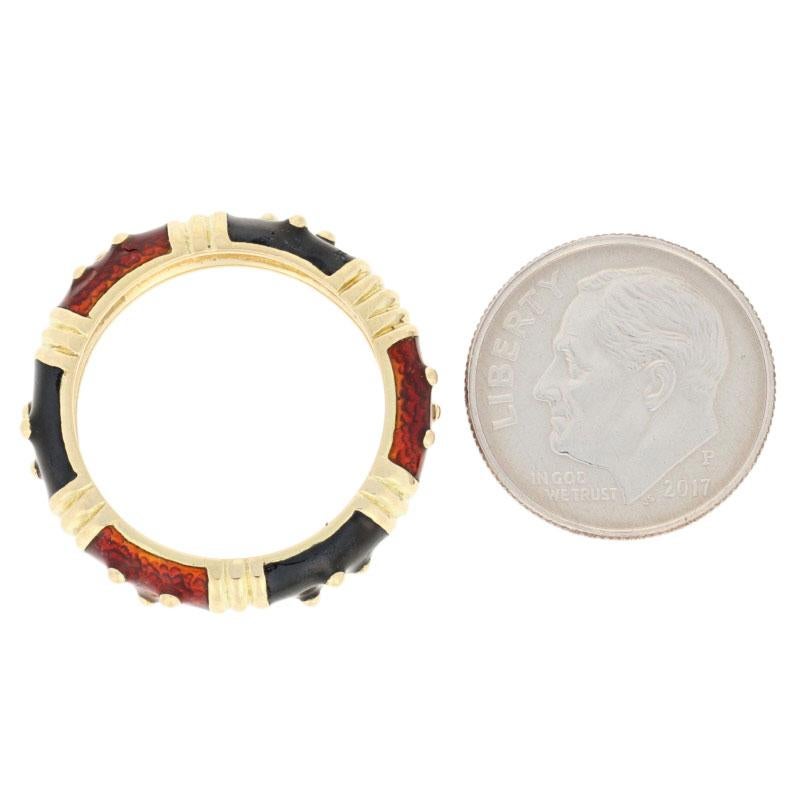 Hidalgo Patterned Stacking Ring, 18 Karat Gold Red and Black Enamel Band 1