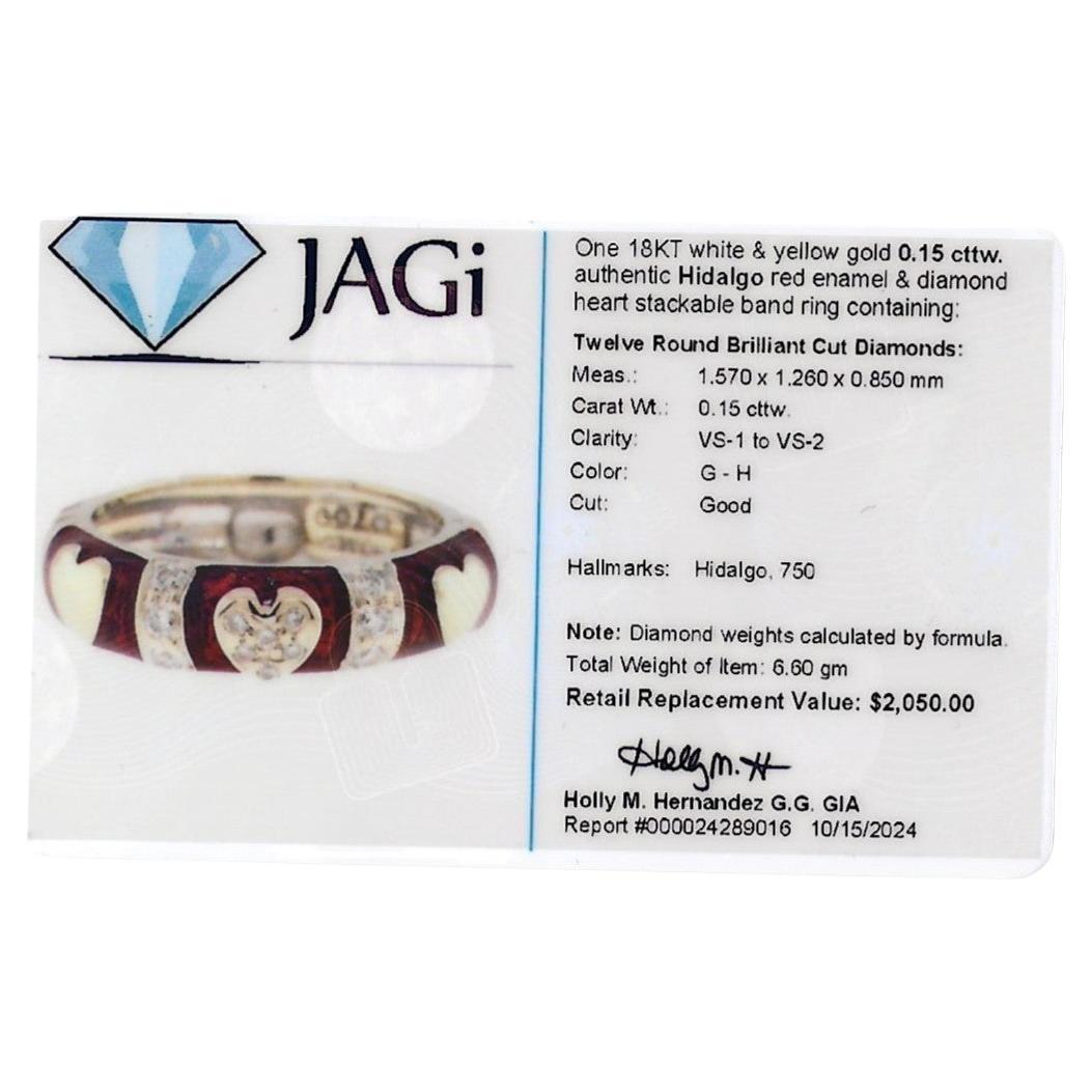 Hidalgo Red Enamel and Diamond Heart Band Ring in Two-Tone 18 Karat Gold For Sale 5
