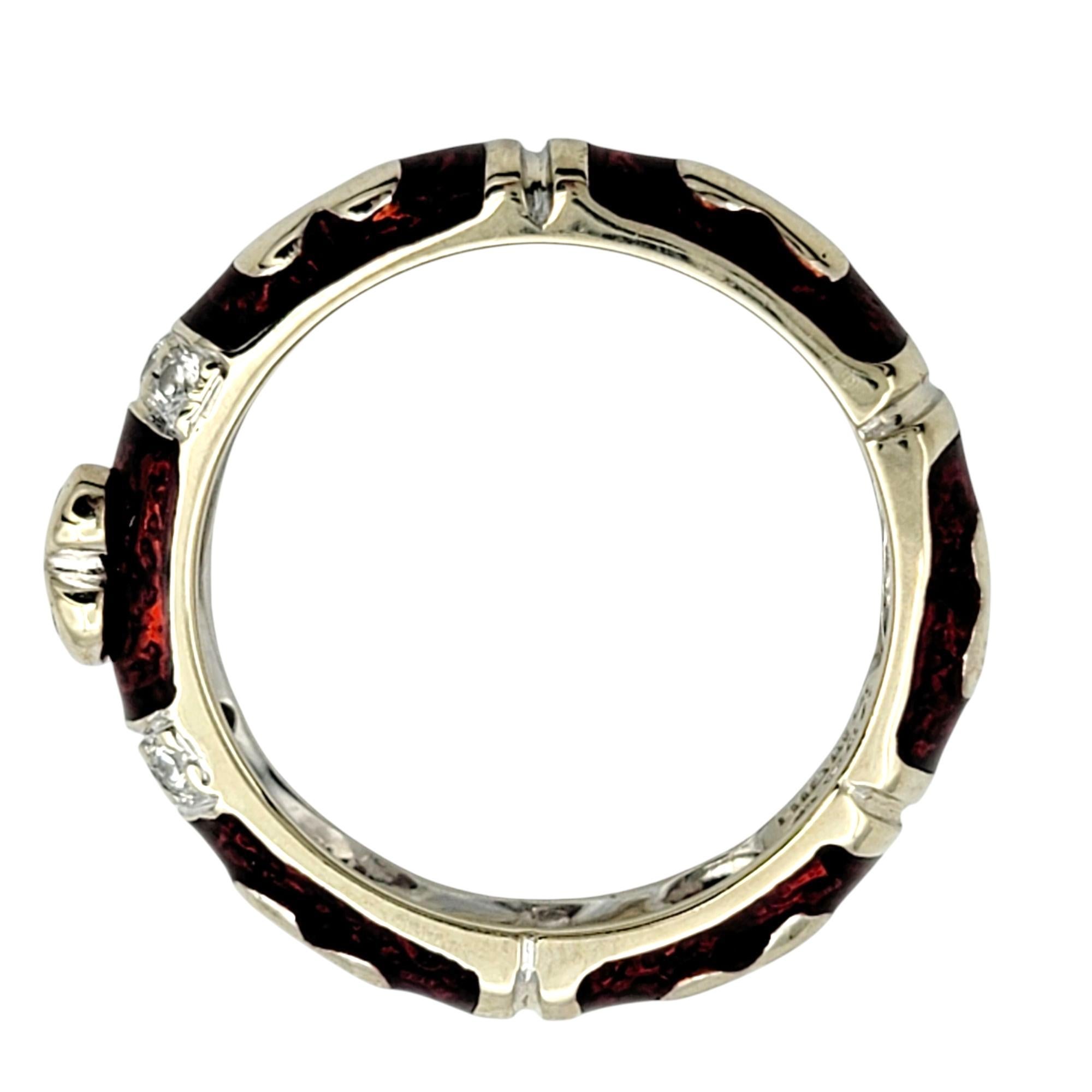 Hidalgo Red Enamel and Diamond Heart Band Ring in Two-Tone 18 Karat Gold In Good Condition For Sale In Scottsdale, AZ