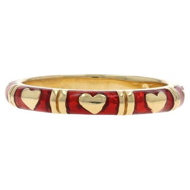 Hidalgo Red Enamel Heart Band - Yellow Gold 18k Love SZ 6 1/2 Eternity Ring