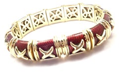 Hidalgo Red Enamel X Flexible Cuff Yellow Gold Bangle Bracelet