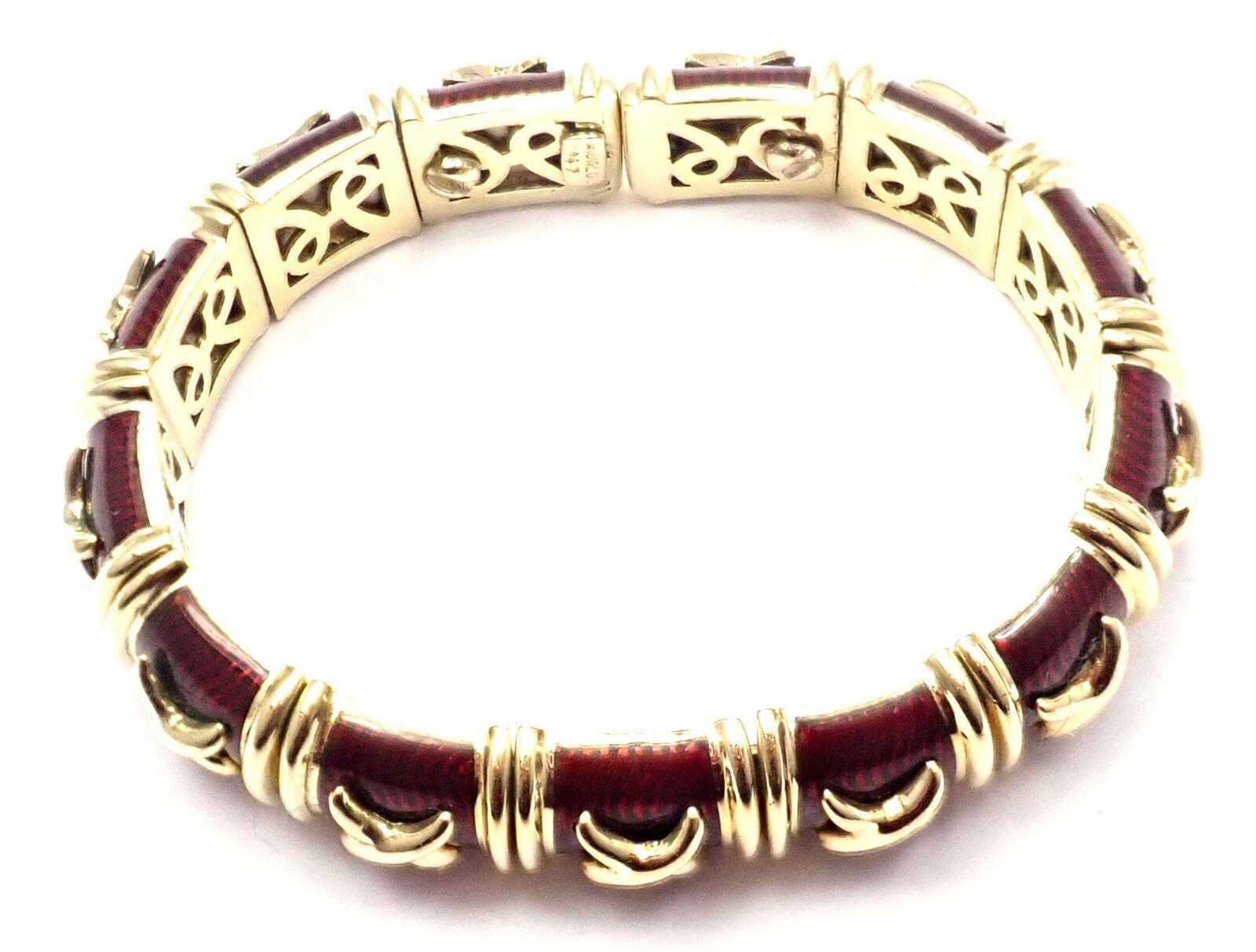 Gelbgoldener Armreif mit roter Emaille X Flexible Manschette 2